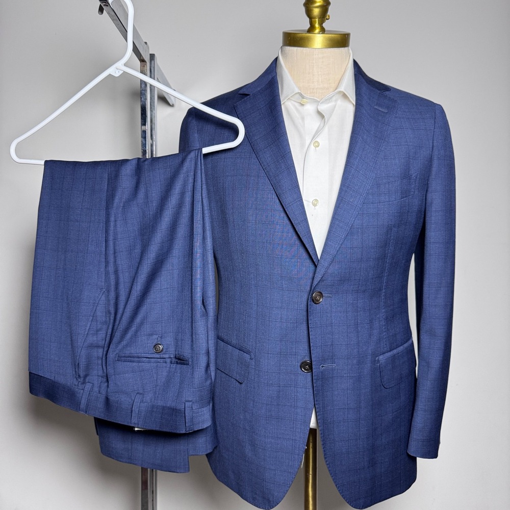 Suitsupply Sienna Suit Mens 40S W34 Blue Check Wool Super 130s Carlo Barbera